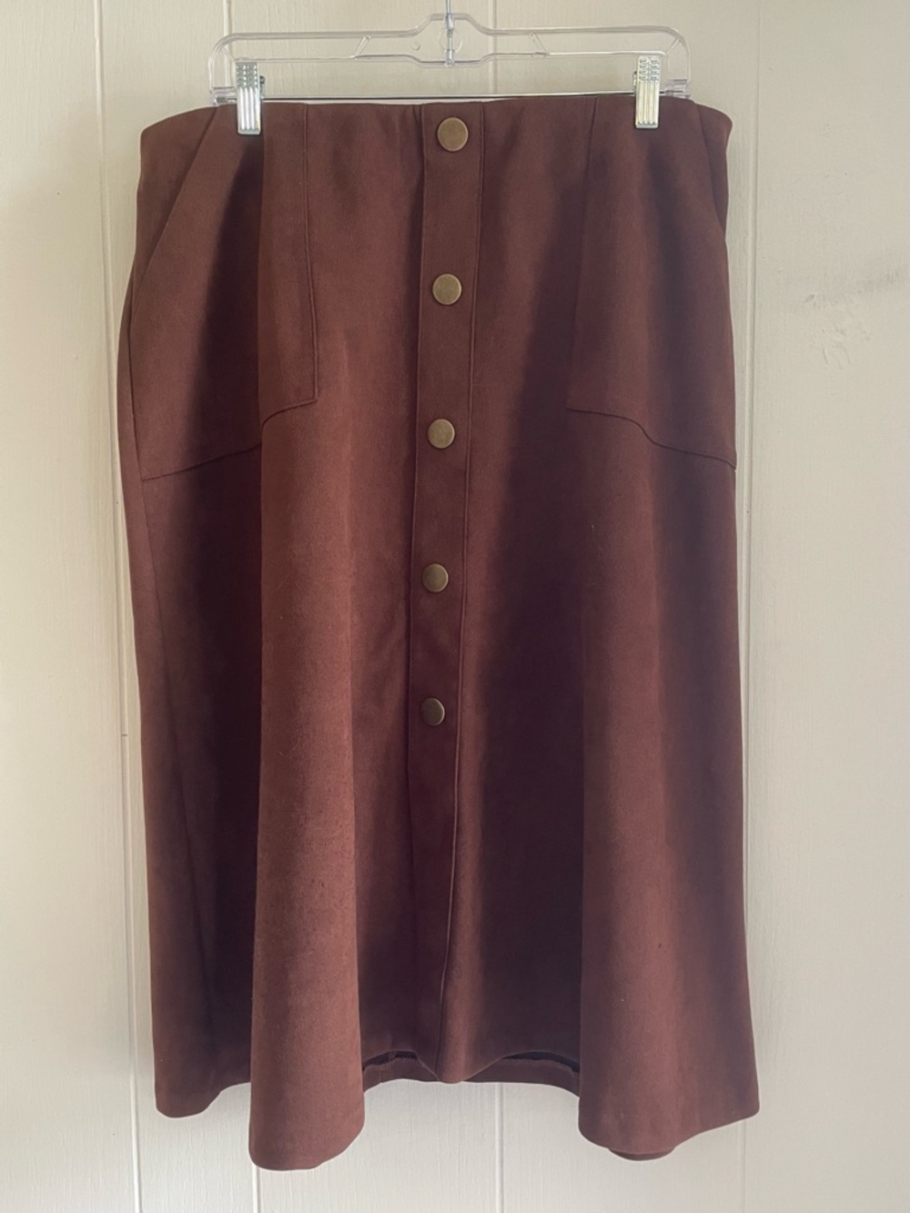 Cato Faux Suede Brown Button-Front Midi Skirt | Size 14/16W